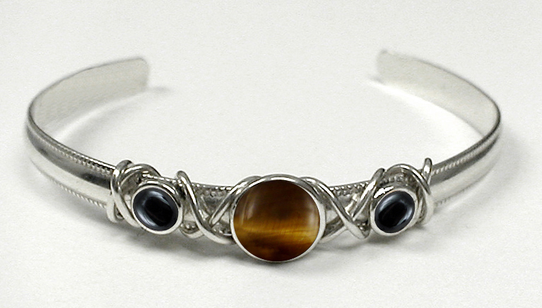 Sterling Silver Hand Made Cuff Bracelet With Tiger Eye